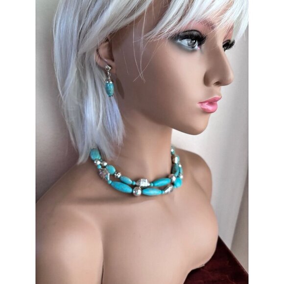 Brighton Mojave Southwest Silver Tone And Turquoise Necklace NWOT & Earrings - Picture 1 of 7